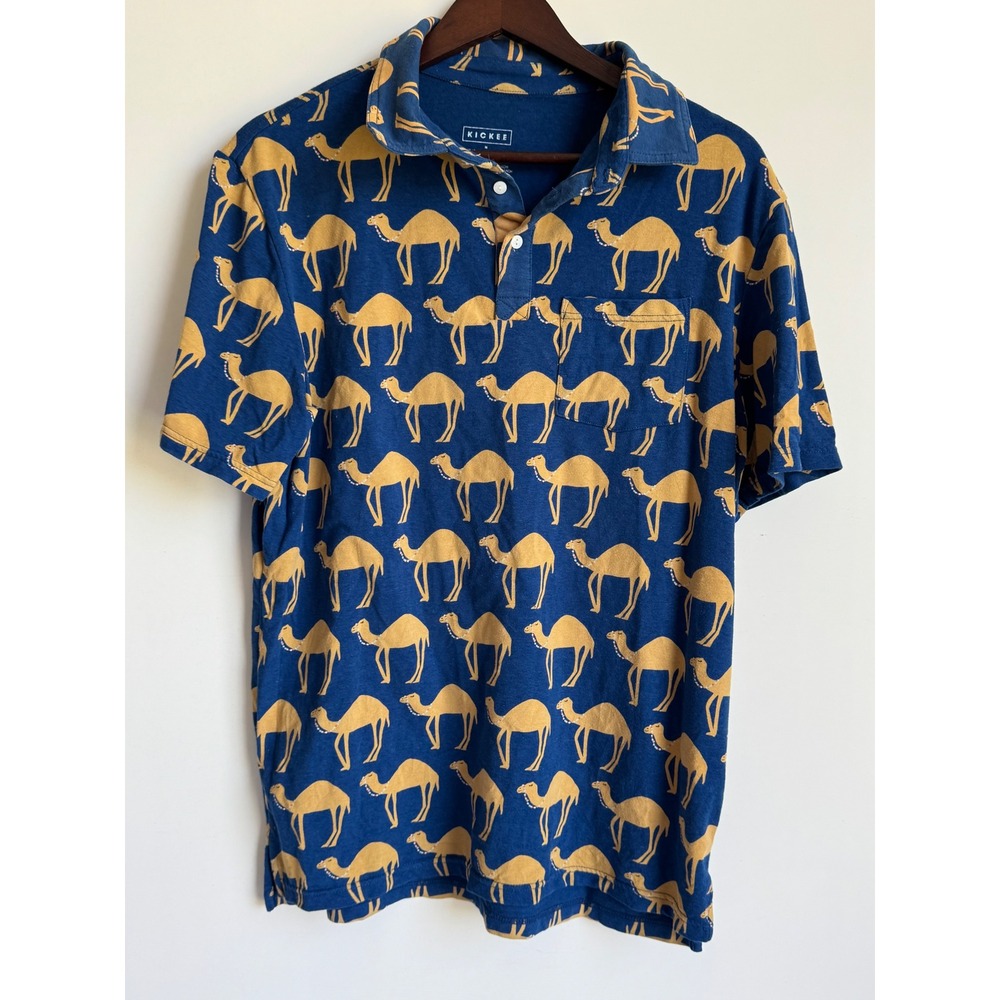 KicKee Mens Bamboo Viscose Camel Polo Shirt Blue Short Sleeve Size M